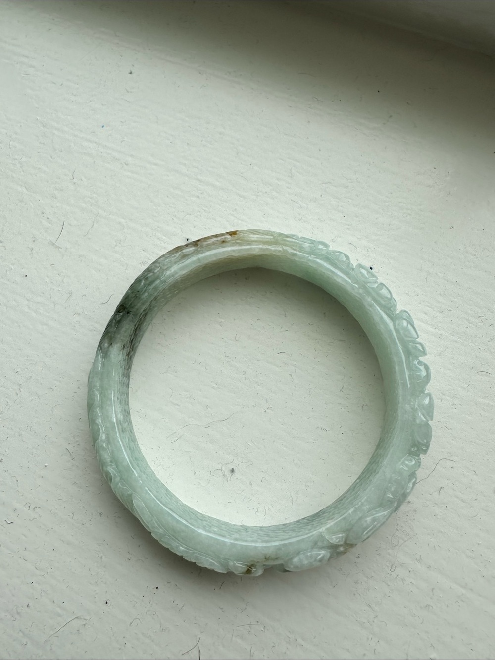 Carved Light Green Grade A Burmese Jade Bangle Bracelet
